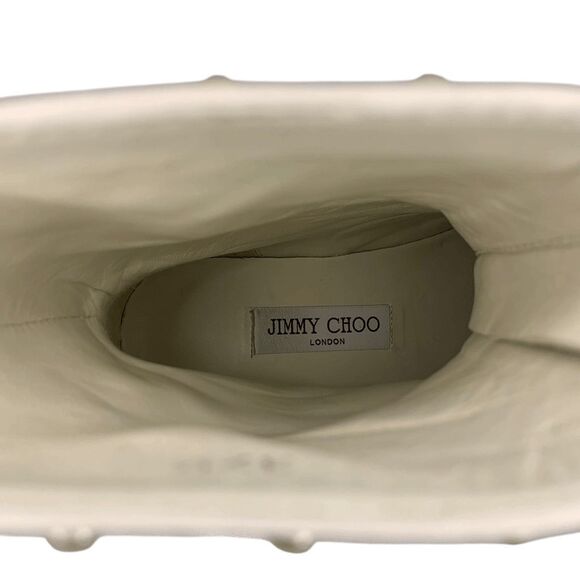 Jimmy Choo Nola Flat Boots Off White EU 37.5 Faux Pearl Studded Lug Sole Zip Up